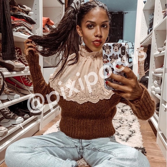 NWT Zara Contrasting Embroidered Sweater Brown S M - Picture 2 of 9